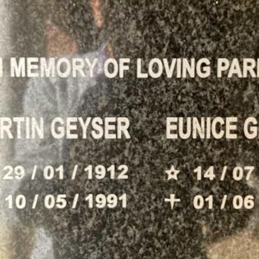 GEYSER Martin 1912-1991 & Eunice 1912-2006