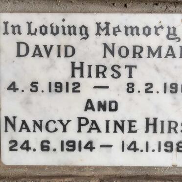 HIRST David Norman 1912-1967 & Nancy Paine 1914-1980