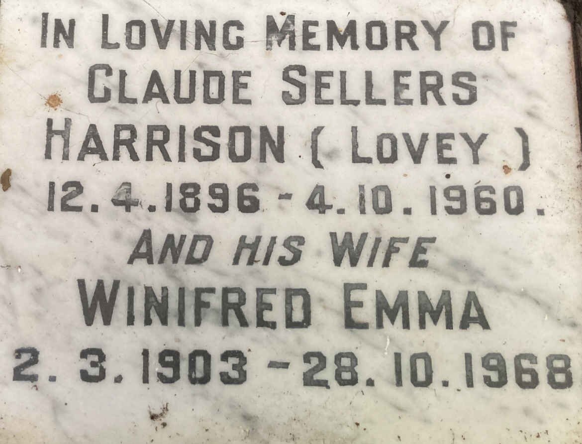 HARRISON Claude Sellers 1896-1960 & Winifred Emma 1903-1968