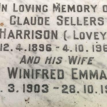 HARRISON Claude Sellers 1896-1960 & Winifred Emma 1903-1968