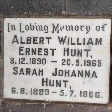 HUNT Albert William Ernest 1890-1965 & Sarah Johanna 1889-1966