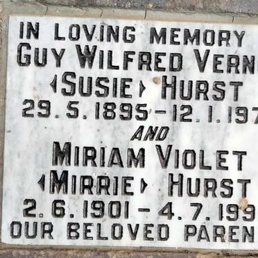 HURST Guy Wilfred Vernon 1895-1974 & Miriam Violet 1901-1990