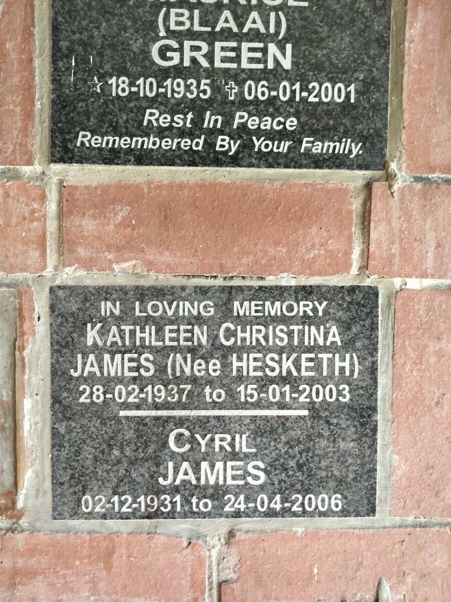 JAMES Cyril 1931-2006 & Kathleen Christina HESKETH 1937-2003