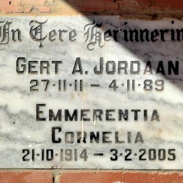 JORDAAN Gert A. 1911-1989 & Emmerentia Cornelia 1914-2005