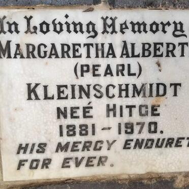 KLEINSCHMIDT Margaretha Albertha nee HITGE 1881-1970