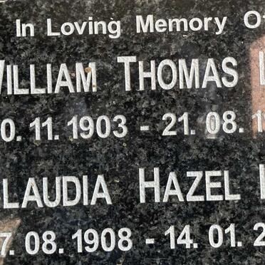 LEE William Thomas 1903-1960 & Claudia Hazel 1908-2000