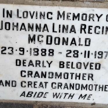 MCDONALD Johanna Lina Regina 1888-1973