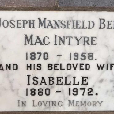 MACINTYRE Joseph Mansfield Bell 1870-1958 & Isabelle 1880-1972