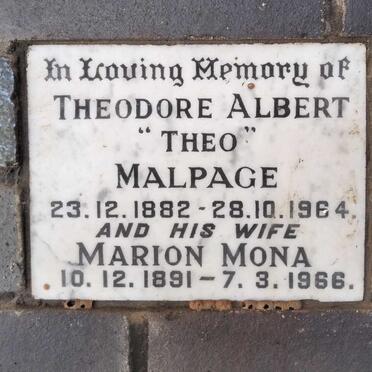 MALPAGE Theodore Albert 1882-1964 & Marion Mona 1891-1966
