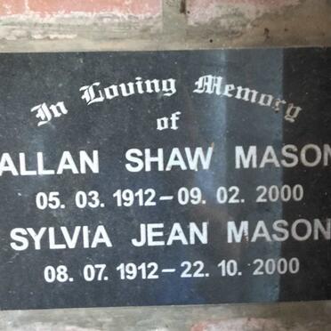 MASON Allan Shaw 1912-2000 & Sylvia Jean 1912-2000