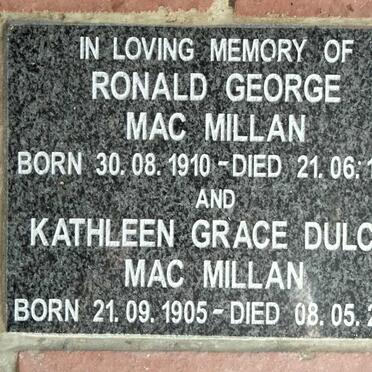 MACMILLAN Ronald George 1910-1998 & Kathleen Grace Dulcie 1905-2001