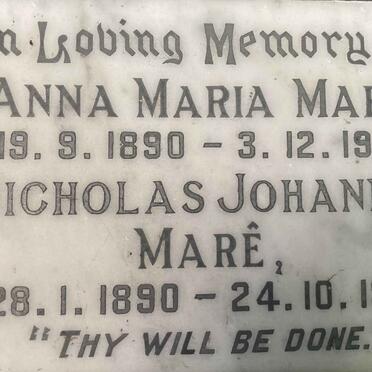 MARE Nicholas Johannes 1890-1958 & Anna Maria 1890-1952