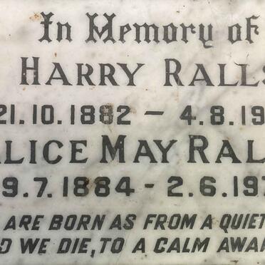 RALLS Harry 1882-1957 & Alice May 1884-1977