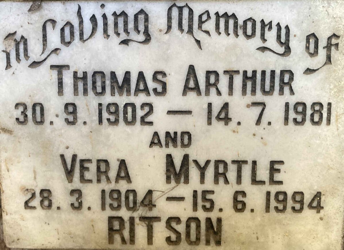 RITSON Thomas Arthur 1902-1981 & Vera Myrtle 1904-1994