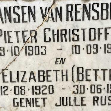 RENSBURG Pieter Christoffel, Jansen van 1903-1984 & Elizabeth 1920-1997