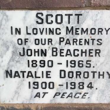 SCOTT John Beacher 1890-1965 & Natalie Dorothy 1900-1984