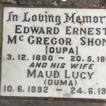 SHONE Edward Ernest McGregor 1880-1965 & Maud Lucy 1892-1967