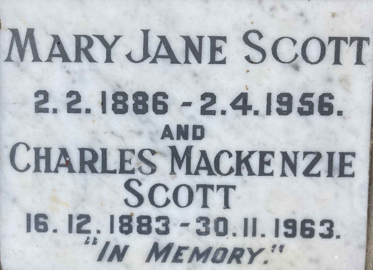 SCOTT Charles Mackenzie 1883-1963 & Mary Jane 1886-1956