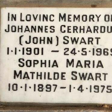SWART Johannes Gerhardus 1901-1969 & Sophia Maria Mathilde 1897-1975