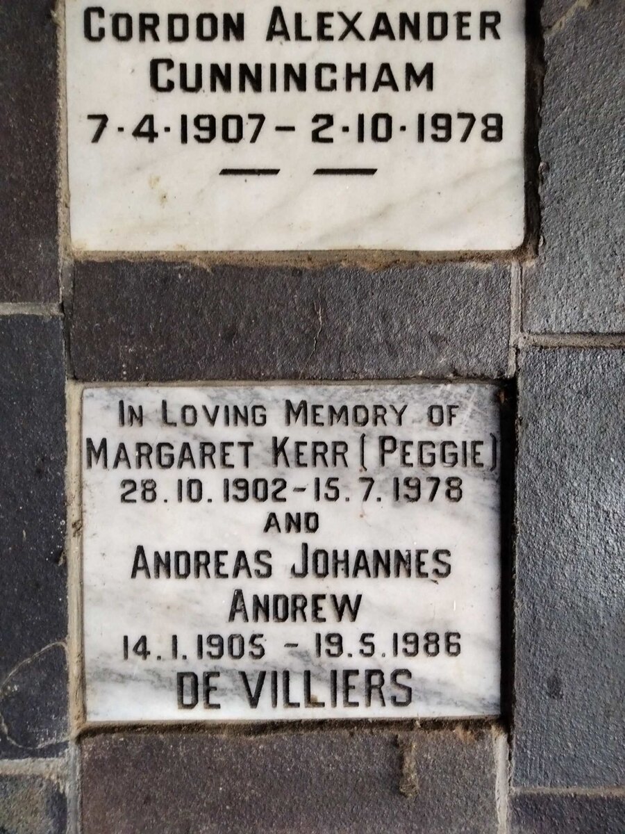 VILLIERS Andreas Johannes Andrew, de 1905-1986 & Margaret Kerr 1902-1978