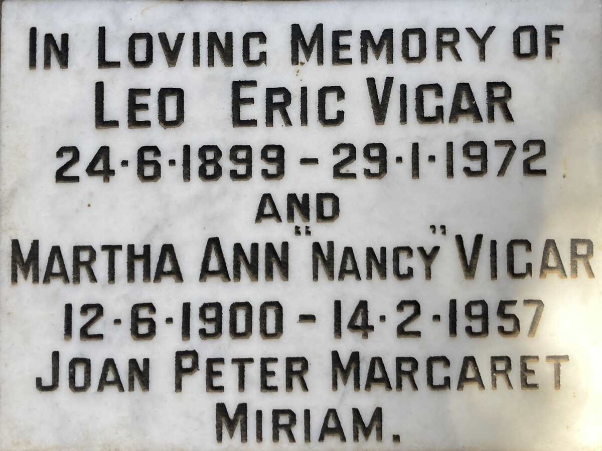 VIGAR Leo Eric 1899-1972 & Martha Ann 1900-1957