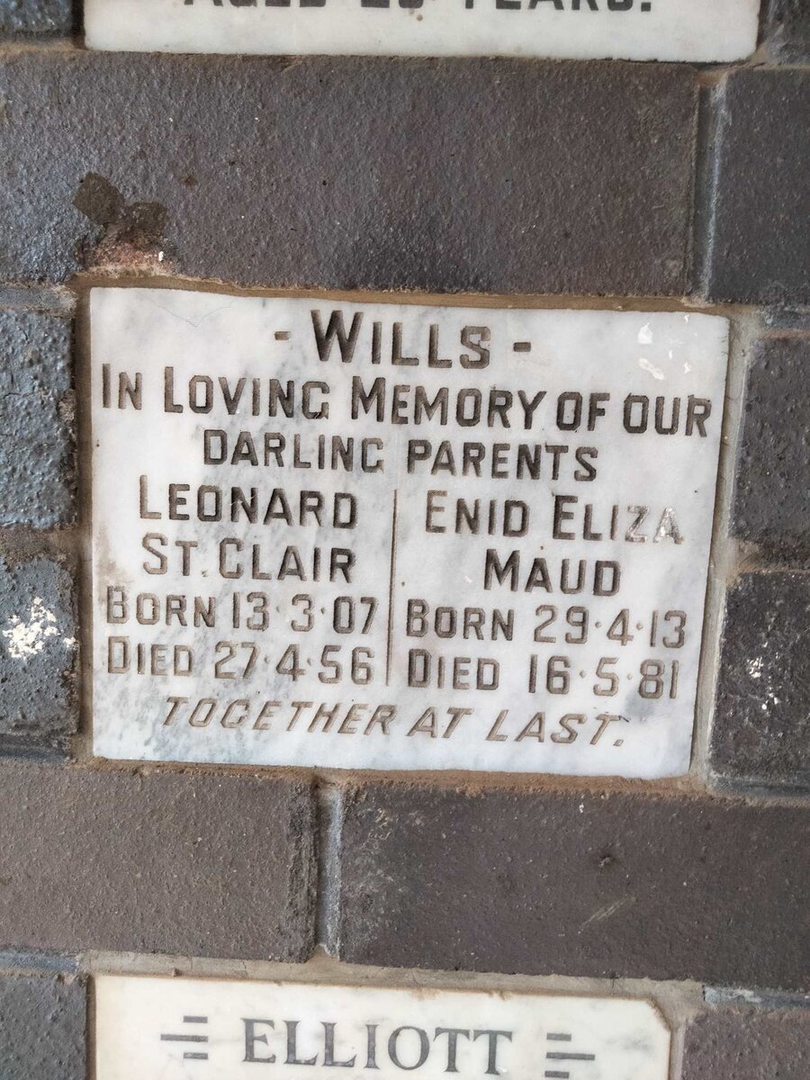 WILLS Leonard St.Clair 1907-1956 & Enid Eliza Maud 1913-1981 