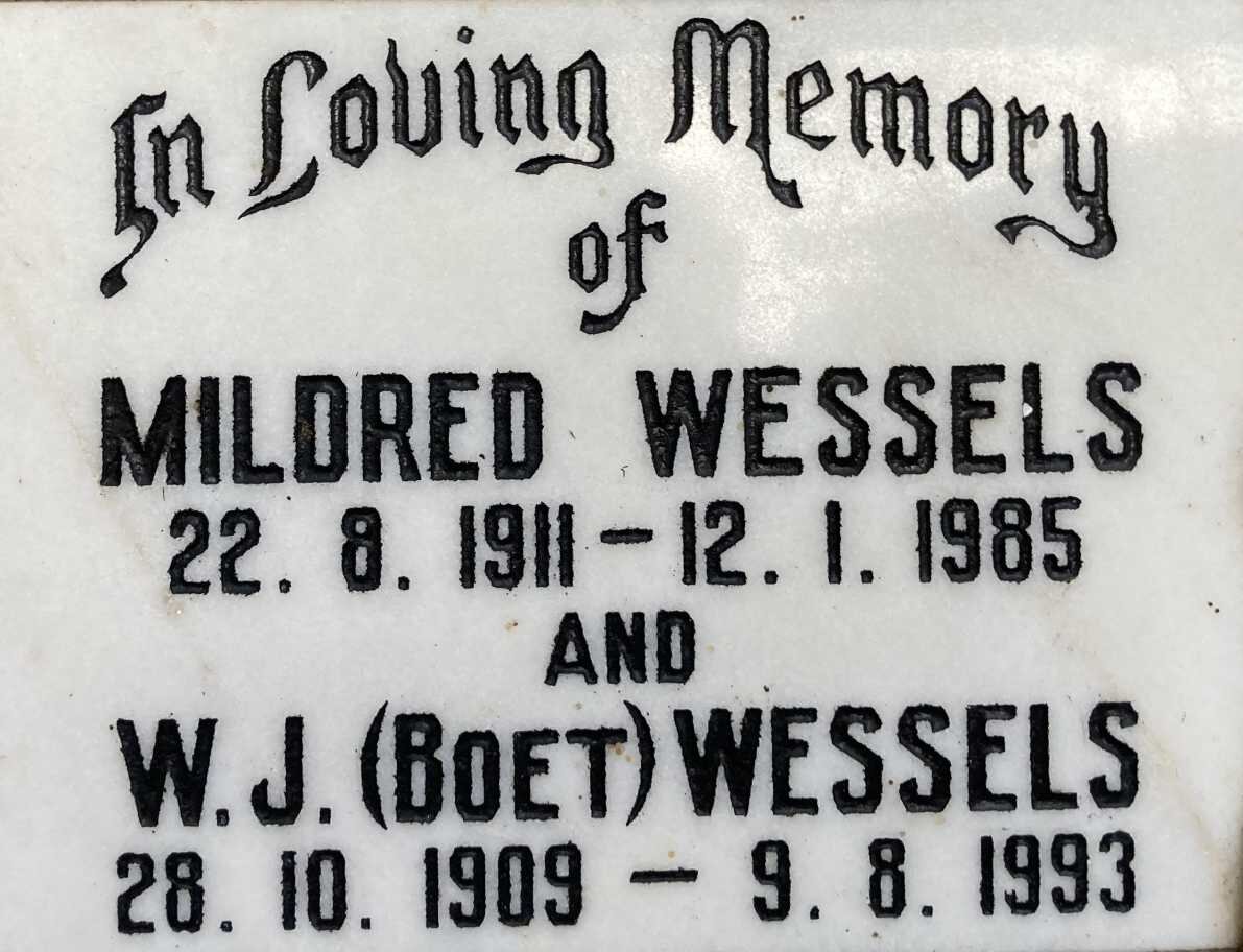 WESSELS W.J. 1909-1993 & Mildred 1911-1985