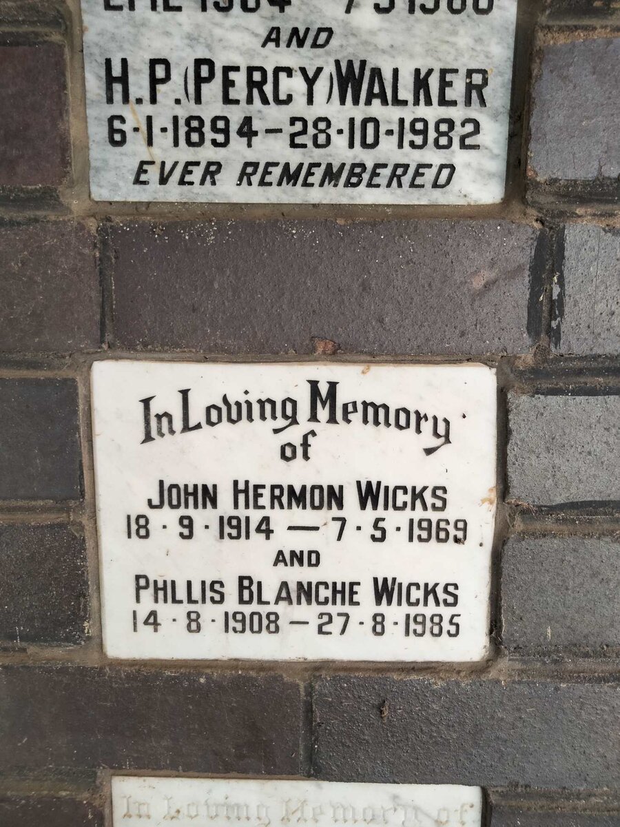 WICKS John Hermon 1914-1969 & Phllis Blanche 1908-1985