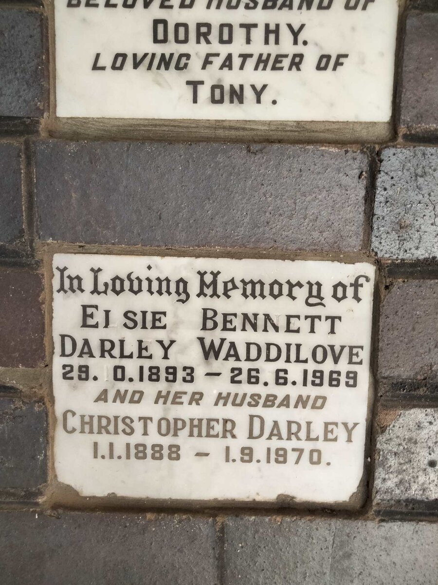 WADDILOVE Christopher, DARLEY 1888-1970 & Elsie Bennett 1893-1969