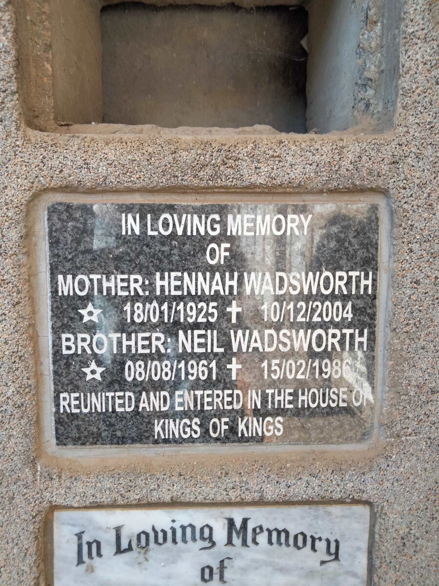 WADSWORTH Hennah 1925-2004 :: WADSWORTH Neil 1961-1986
