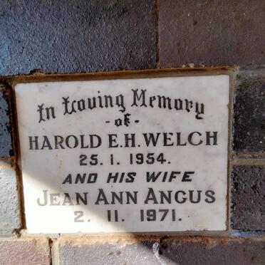 WELCH Harold E.H. -1954 & Jean Ann Angus -1971