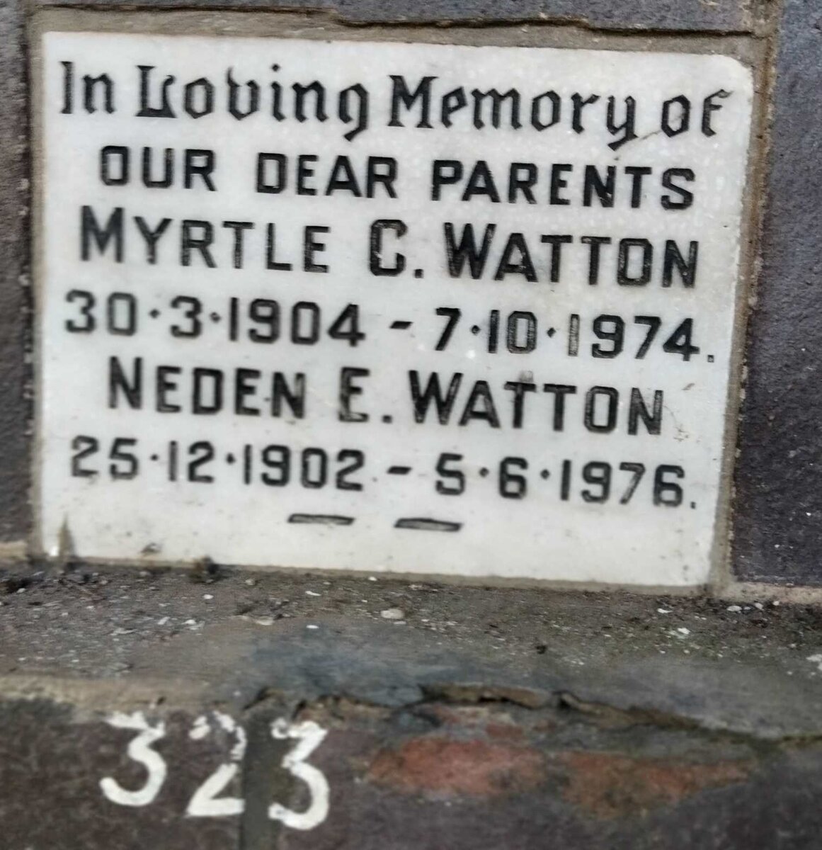 WATTON Neden E. 1902-1976 & Myrtle C. 1904-1974