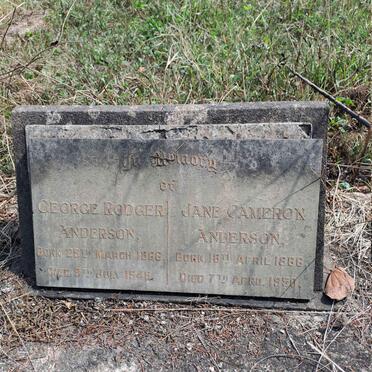 ANDERSON George Rodger 1866-1948 & Jane Cameron 1866-1950