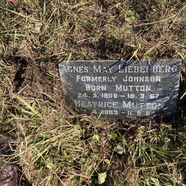 LIEBENBERG Agnes May formerly JOHNSON nee MUTTON 1909-1967 :: MUTTON Beatrice 1883-1964