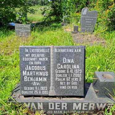 MERWE Jacobus Marthinus Benjamin, van der 1923-1993 & Dina Carolina 1929-2002