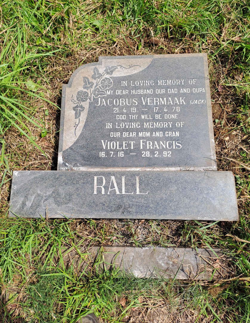 RALL Jacobus Vermaak 1919-1978 & Violet Francis 1916-1992