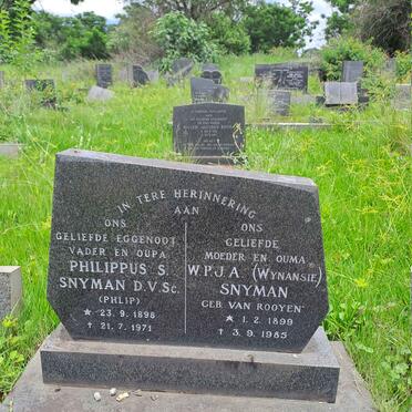 SNYMAN Philippus S. 1898-1971 & W.P.J.A. nee VAN ROOYEN 1899-1985