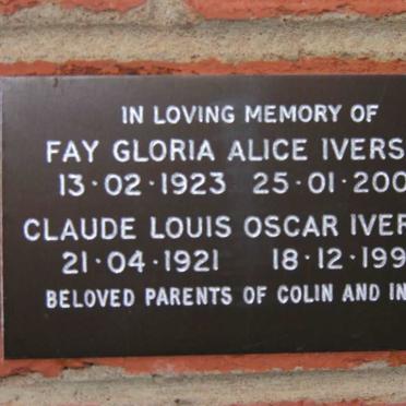 IVERSEN Claude Louis Oscar 1921-1996 &amp; Fay Gloria Alice 1932-2006