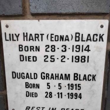 BLACK Dugald Graham 1915-1994 &amp; Lily Hart 1914-1981