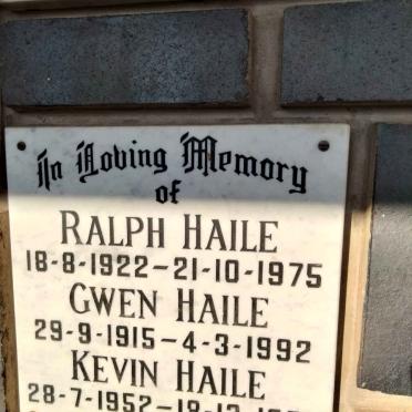 HAILE Ralph 1922-1975 &amp; Gwen 1915-1992 :: HAILE Kevin 1952-1993