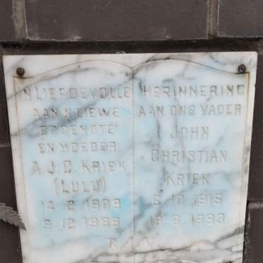 KRIEK John Christian 1915-1993 &amp; A.J.C. 1909-1989