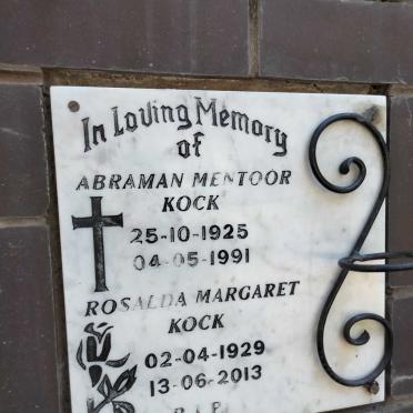 KOCK Abraman Mentoor 1925-1991 &amp; Rosalda Margaret 1929-2013
