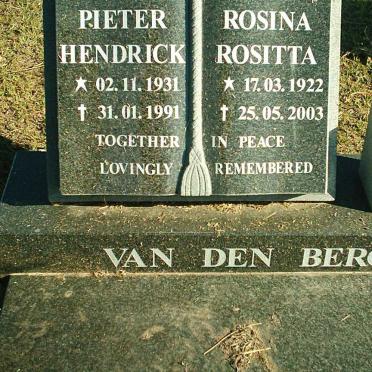 BERG Pieter Hendrick, van den 1931-1991 &amp; Rosina Rositta 1922-2003