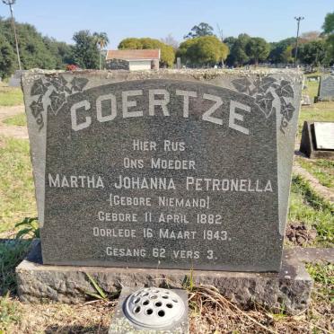 COERTZE Martha Johanna Petronella nee NIEMAND 1882-1943