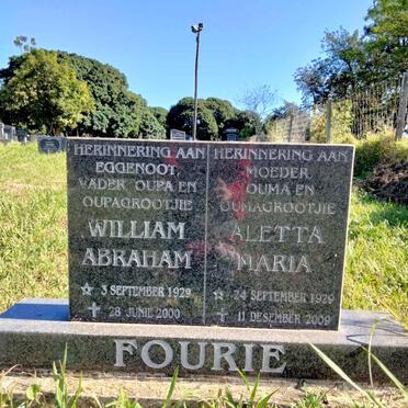 FOURIE William Abraham 1929-2000 & Aletta Maria1929-2009