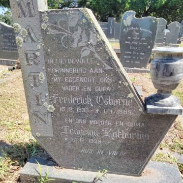 MARTIN Frederick Osborne 1933-1989 &amp; Francina Katharina 1938-