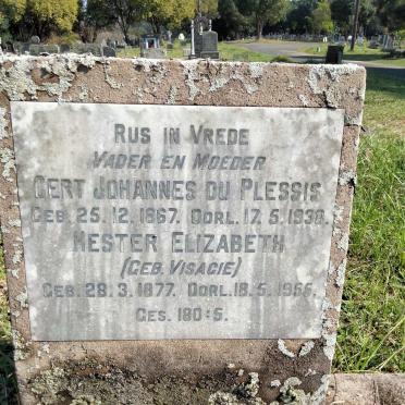 PLESSIS Gert Johannes, du 1867-1938 &amp; Hester Elizabeth VISAGIE 1877-1955