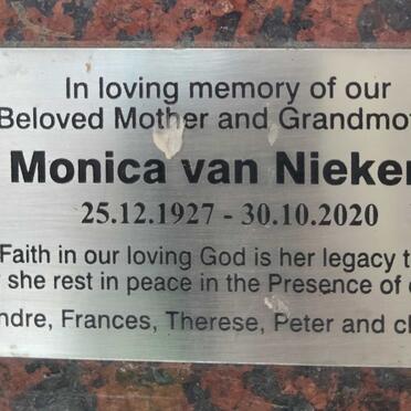 NIEKERK Monica, van 1927-2020