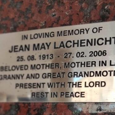 LACHENICHT Jean May 1913-2006