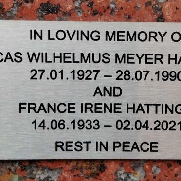 HATTINGH Lucas Wilhelmus Meyer 1927-1990 & France Irene 1933-2021